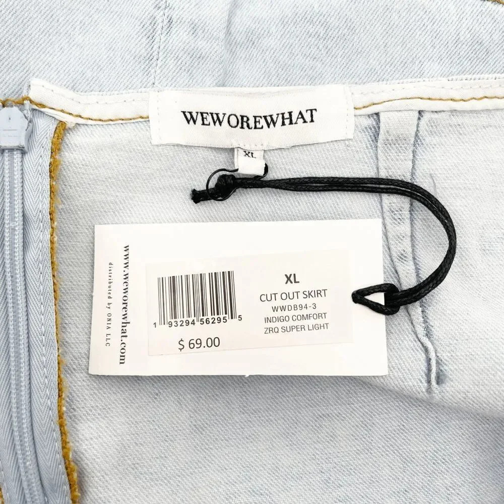 NWT Revolve WeWoreWhat Cut Out Denim Mini Skirt Women's M Blue Light Wash High W - Picture 6 of 7